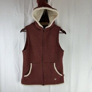 KUHL Womens Small Vest Hoodie Hooded Red‎ Alfpaca Fleece Full Zip 2 Pockets